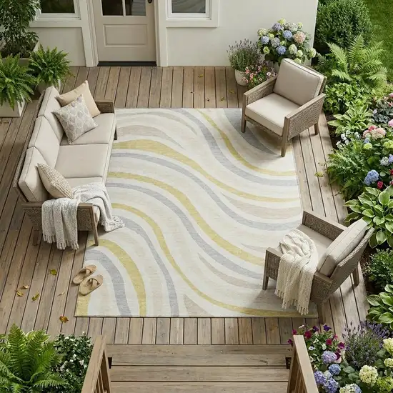 Ivory And Wheat Striped Washable Indoor Outdoor Area Rug Photo 1