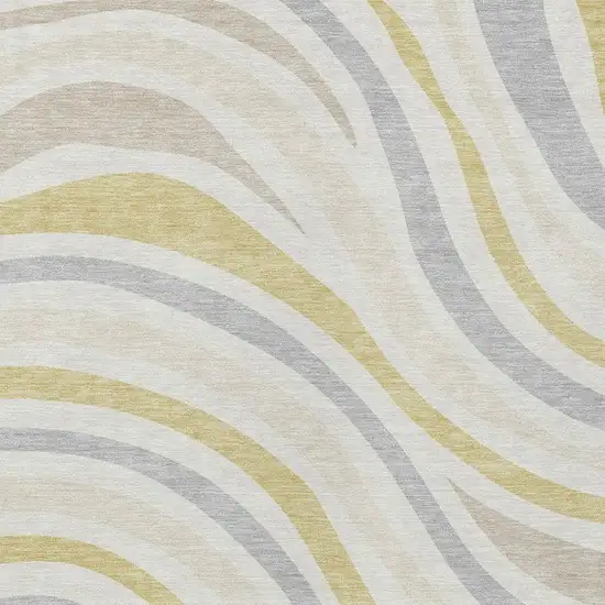 Ivory And Wheat Striped Washable Indoor Outdoor Area Rug Photo 3
