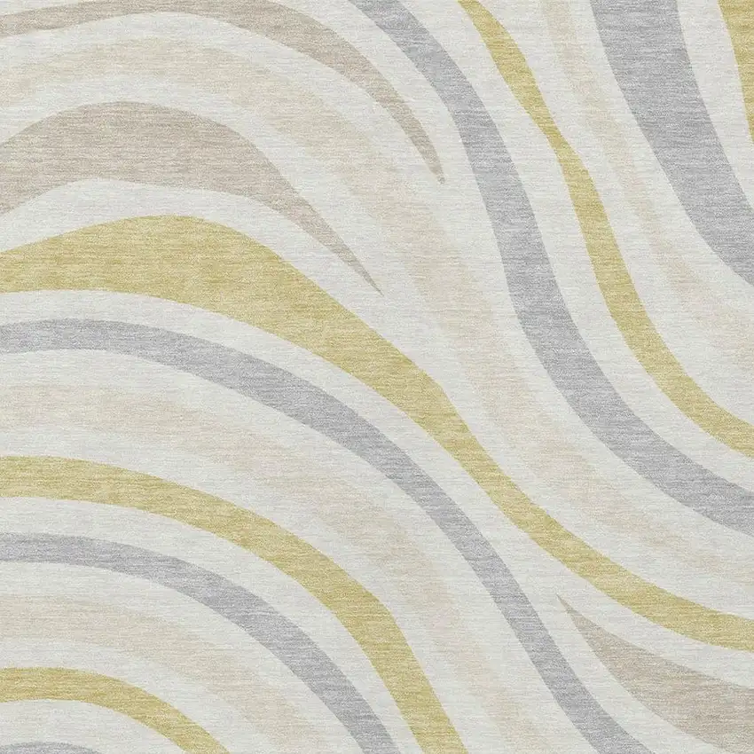 Ivory And Wheat Striped Washable Indoor Outdoor Area Rug Photo 3