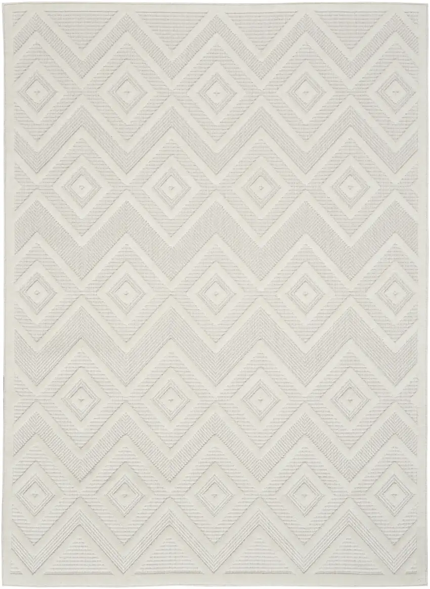 Ivory And White Argyle Indoor Outdoor Area Rug Photo 1