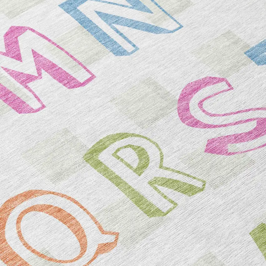 Ivory And White Geometric Washable Indoor Outdoor Area Rug Photo 4