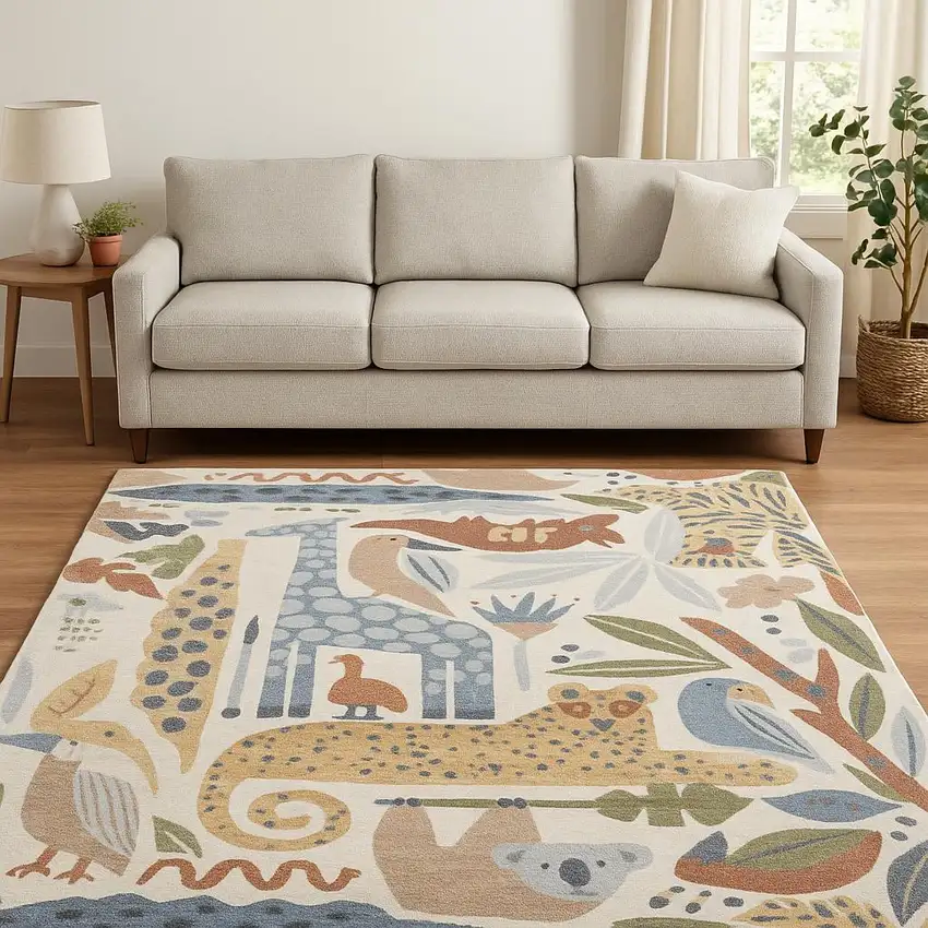 Ivory Animal Print Area Rug Photo 1