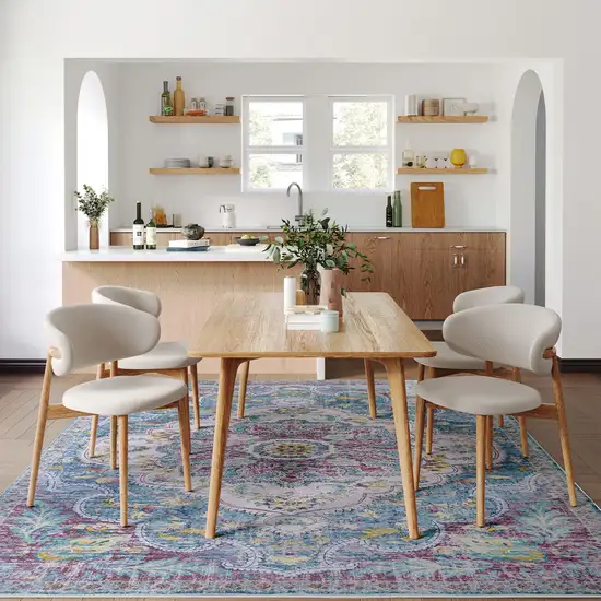 Ivory Aqua And Purple Medallion Distressed Washable Area Rug Photo 8