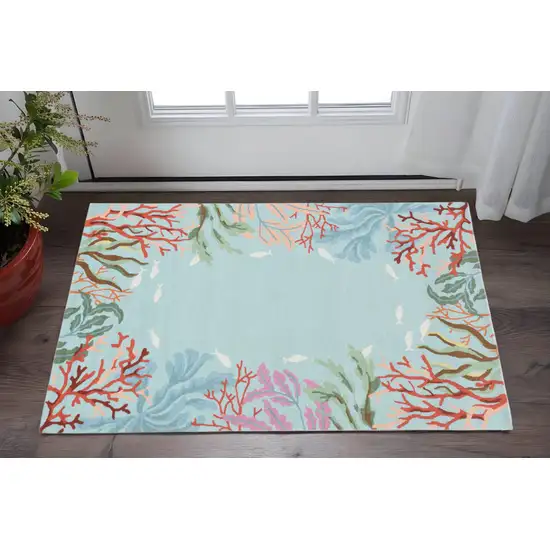 Blue Red And Pink Fish and Coral Hand Tufted Area Rug Photo 1
