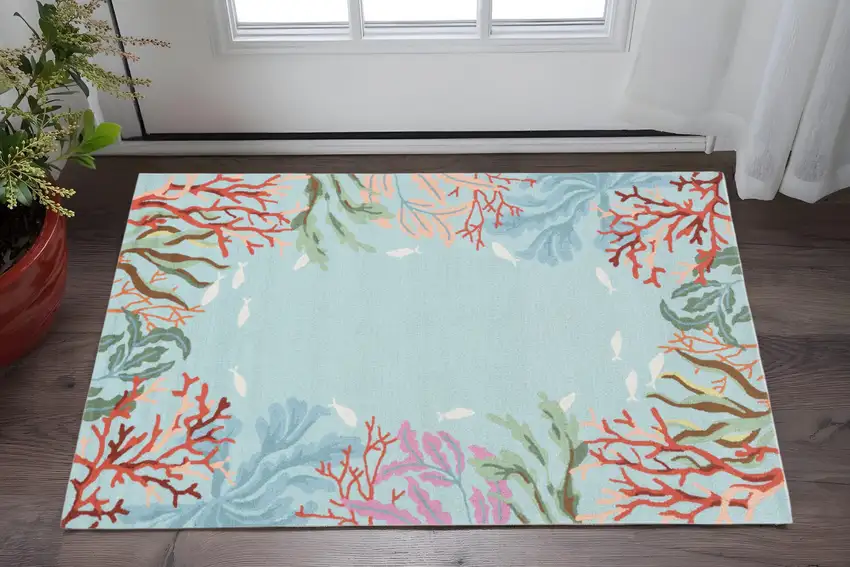 Blue Red And Pink Fish and Coral Hand Tufted Area Rug Photo 1