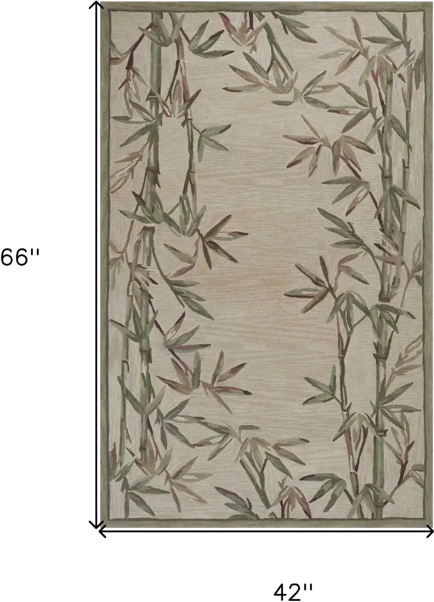 Ivory Bamboo Bordered Wool Indoor Area Rug Photo 6