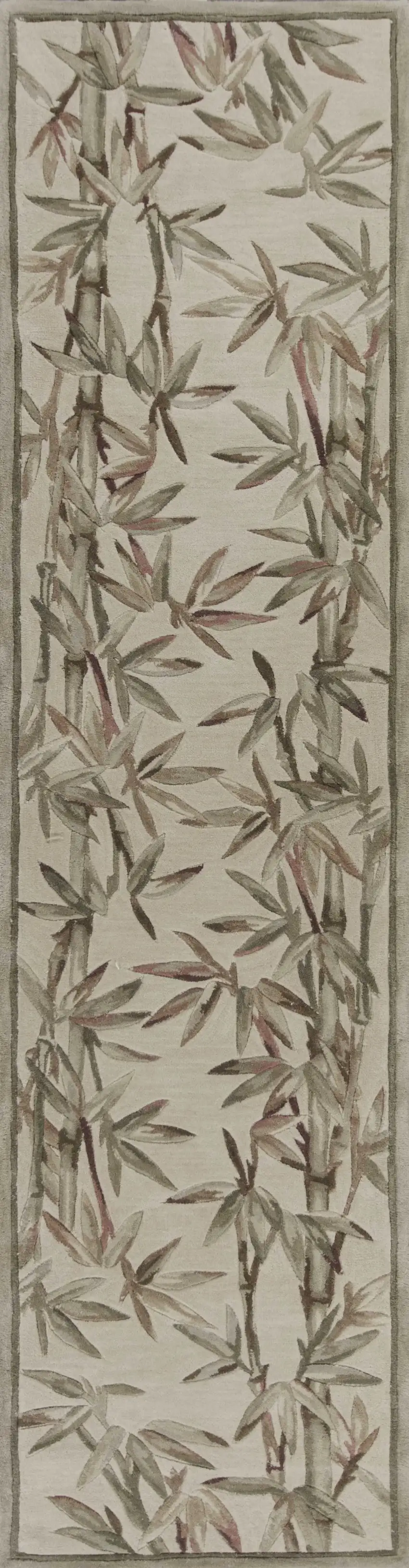 Ivory Bamboo Leaves Wool Indoor Runner Rug Photo 1