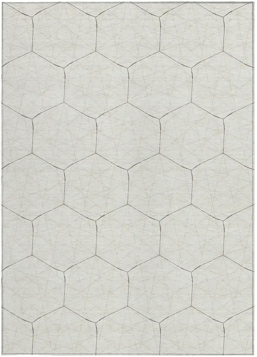 Ivory Beige And Black Geometric Washable Indoor Outdoor Area Rug Photo 5