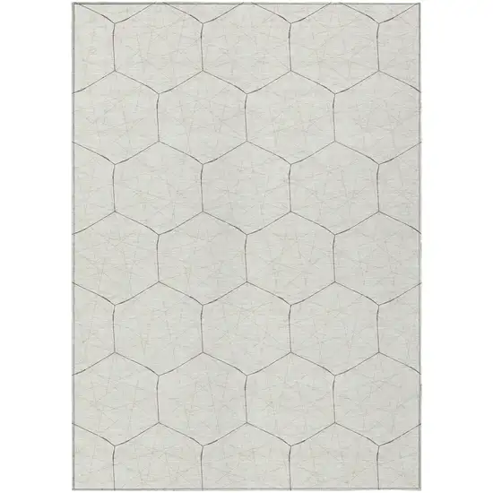 Ivory Beige And Black Geometric Washable Indoor Outdoor Area Rug Photo 2