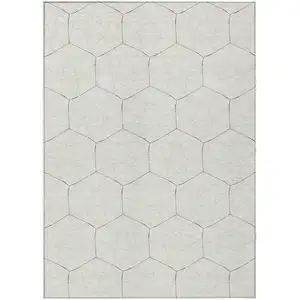Photo of Ivory Beige And Black Geometric Washable Indoor Outdoor Area Rug