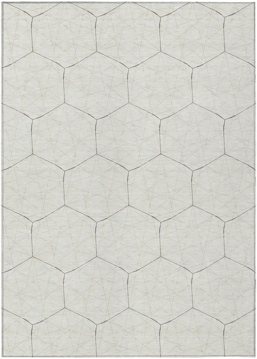 Ivory Beige And Black Geometric Washable Indoor Outdoor Area Rug Photo 2