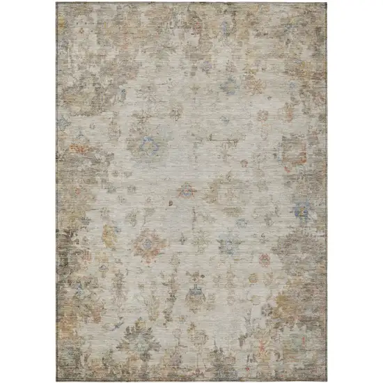 Ivory Beige And Blue Floral Washable Indoor Outdoor Area Rug Photo 2