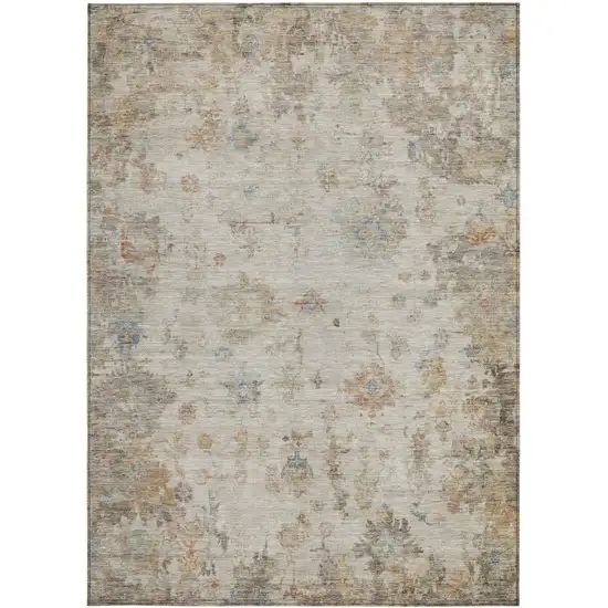 Ivory Beige And Blue Floral Washable Indoor Outdoor Area Rug Photo 4