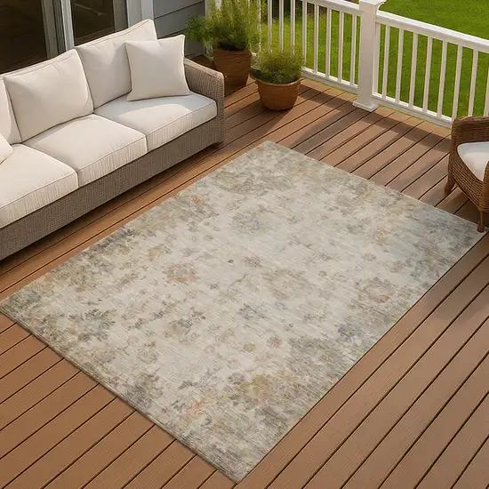 Ivory Beige And Blue Floral Washable Indoor Outdoor Area Rug Photo 7