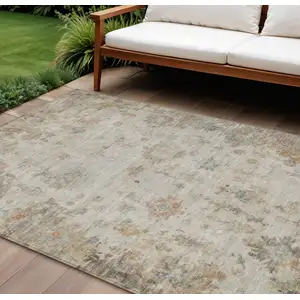 Photo of Ivory Beige And Blue Floral Washable Indoor Outdoor Area Rug