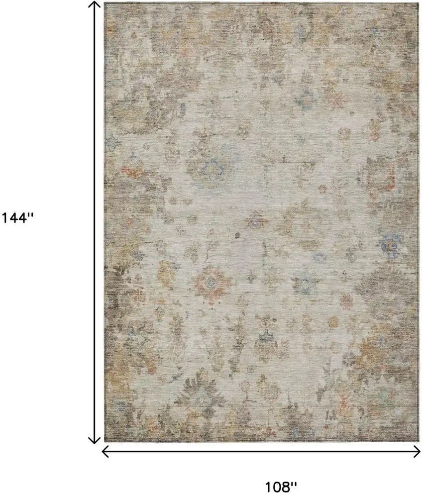 Ivory Beige And Blue Floral Washable Indoor Outdoor Area Rug Photo 3