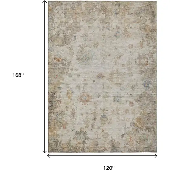 Ivory Beige And Blue Floral Washable Indoor Outdoor Area Rug Photo 7
