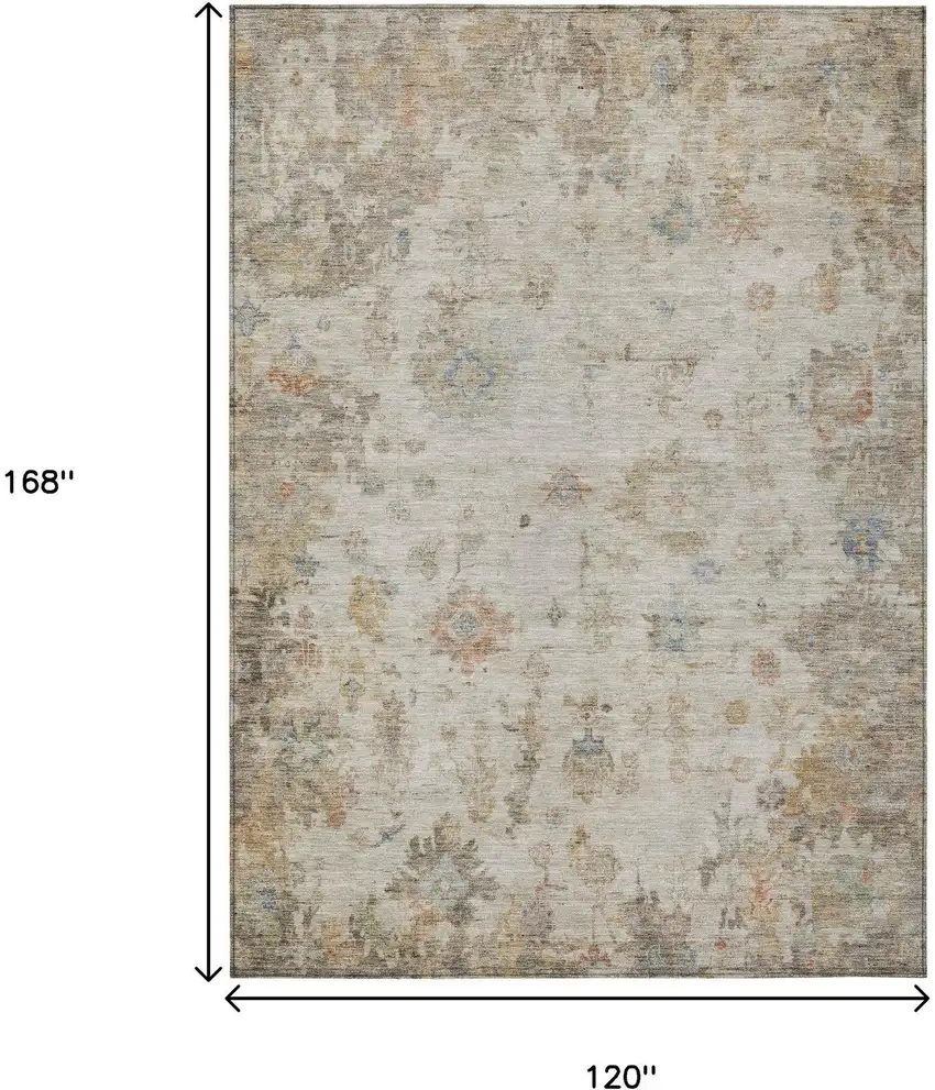 Ivory Beige And Blue Floral Washable Indoor Outdoor Area Rug Photo 7