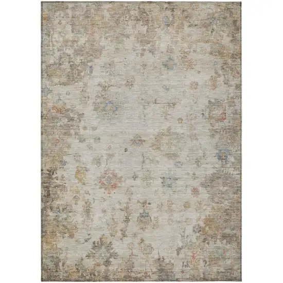 Ivory Beige And Blue Floral Washable Indoor Outdoor Area Rug Photo 2