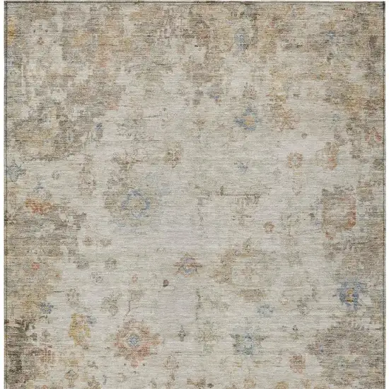 Ivory Beige And Blue Floral Washable Indoor Outdoor Area Rug Photo 3