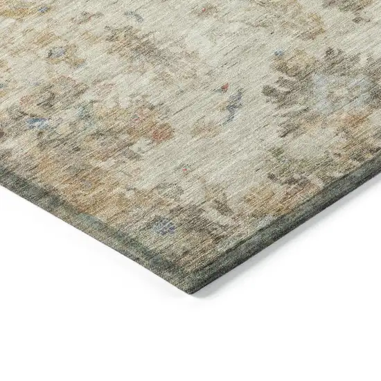 Ivory Beige And Blue Floral Washable Indoor Outdoor Area Rug Photo 6