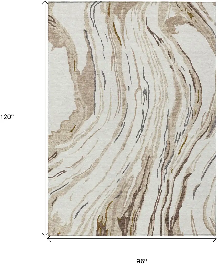Ivory Beige And Brown Abstract Washable Indoor Outdoor Area Rug Photo 3