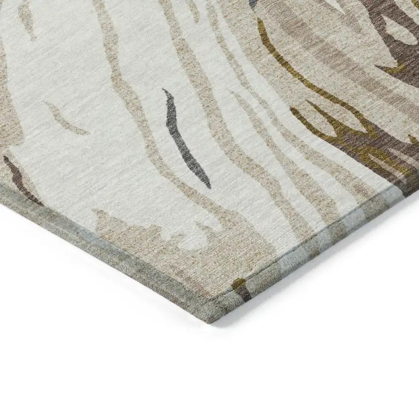 Ivory Beige And Brown Abstract Washable Indoor Outdoor Area Rug Photo 5
