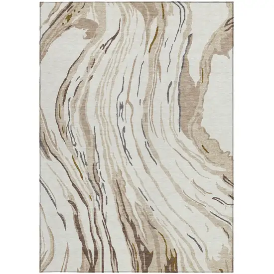 Ivory Beige And Brown Abstract Washable Indoor Outdoor Area Rug Photo 8