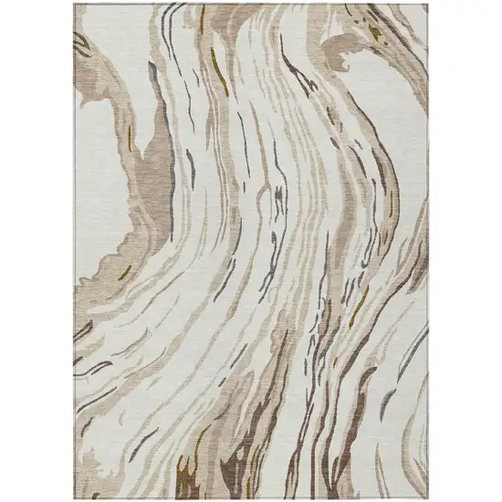Ivory Beige And Brown Abstract Washable Indoor Outdoor Area Rug Photo 2