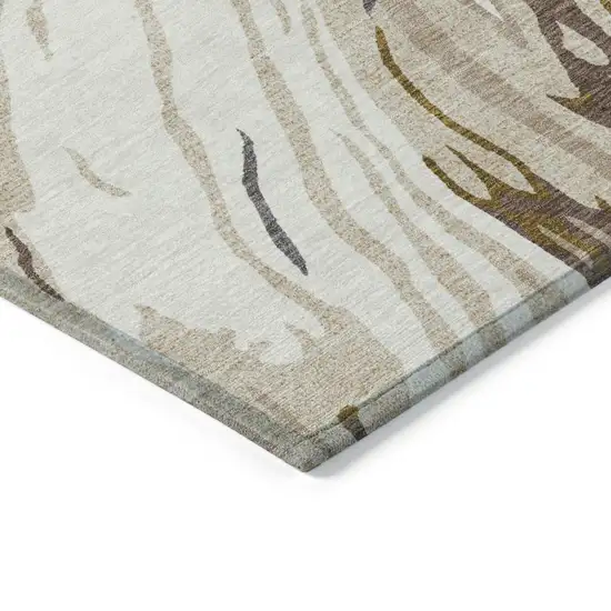 Ivory Beige And Brown Abstract Washable Indoor Outdoor Area Rug Photo 5