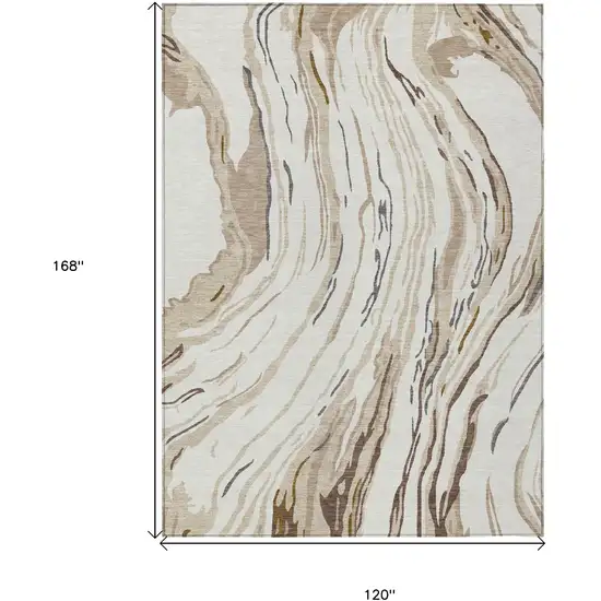 Ivory Beige And Brown Abstract Washable Indoor Outdoor Area Rug Photo 3