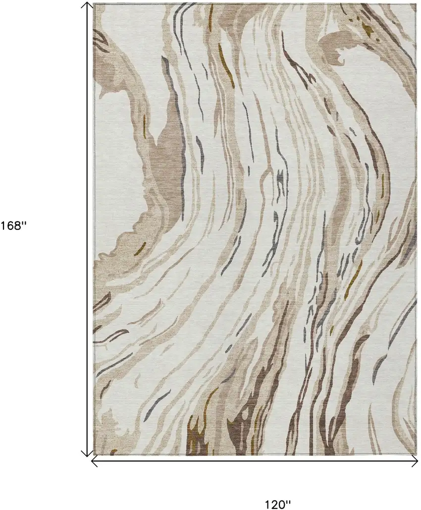 Ivory Beige And Brown Abstract Washable Indoor Outdoor Area Rug Photo 3