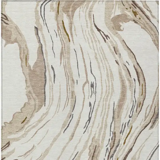 Ivory Beige And Brown Abstract Washable Indoor Outdoor Area Rug Photo 8