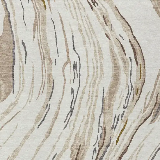 Ivory Beige And Brown Abstract Washable Indoor Outdoor Area Rug Photo 7