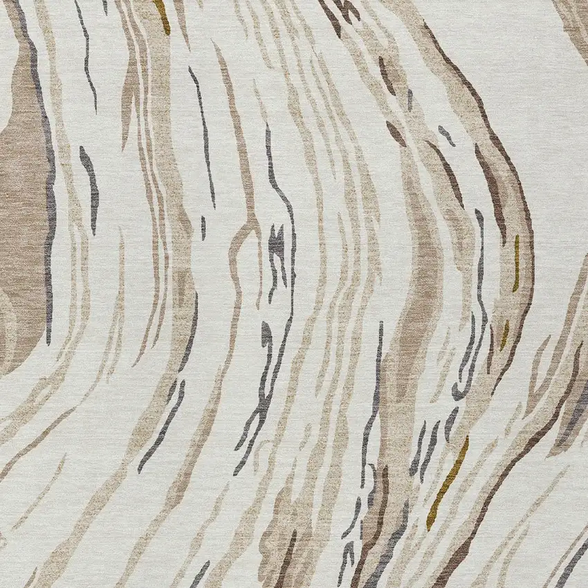 Ivory Beige And Brown Abstract Washable Indoor Outdoor Area Rug Photo 7