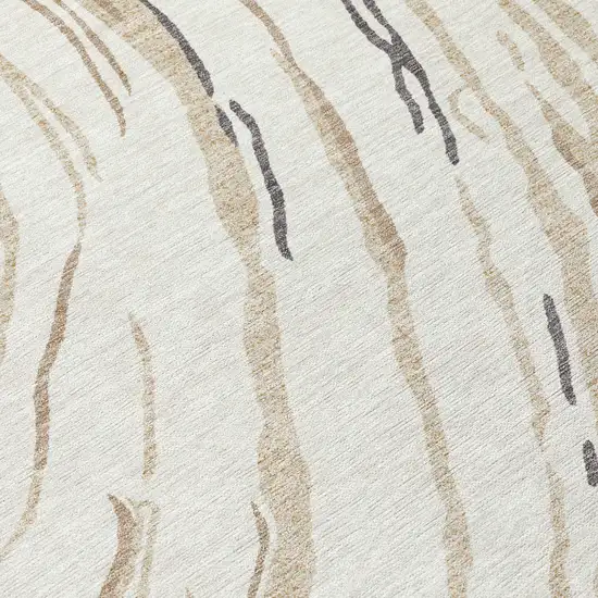 Ivory Beige And Brown Abstract Washable Indoor Outdoor Area Rug Photo 6