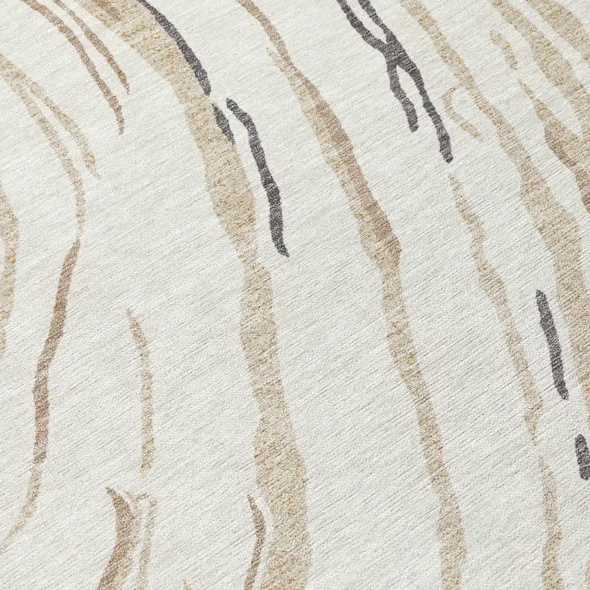 Ivory Beige And Brown Abstract Washable Indoor Outdoor Area Rug Photo 6