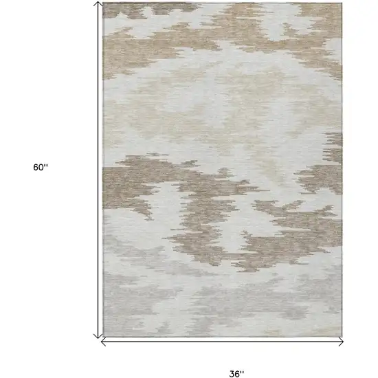 Ivory Beige And Brown Abstract Washable Indoor Outdoor Area Rug Photo 7