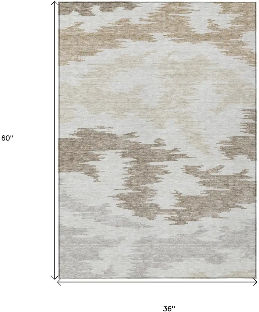 Ivory Beige And Brown Abstract Washable Indoor Outdoor Area Rug Photo 7