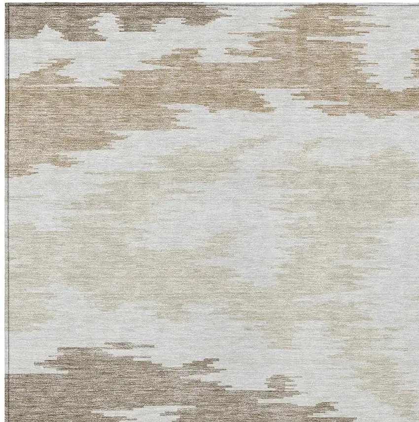 Ivory Beige And Brown Abstract Washable Indoor Outdoor Area Rug Photo 5
