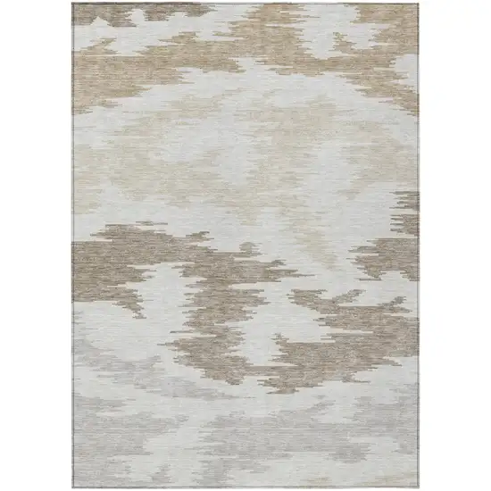 Ivory Beige And Brown Abstract Washable Indoor Outdoor Area Rug Photo 2