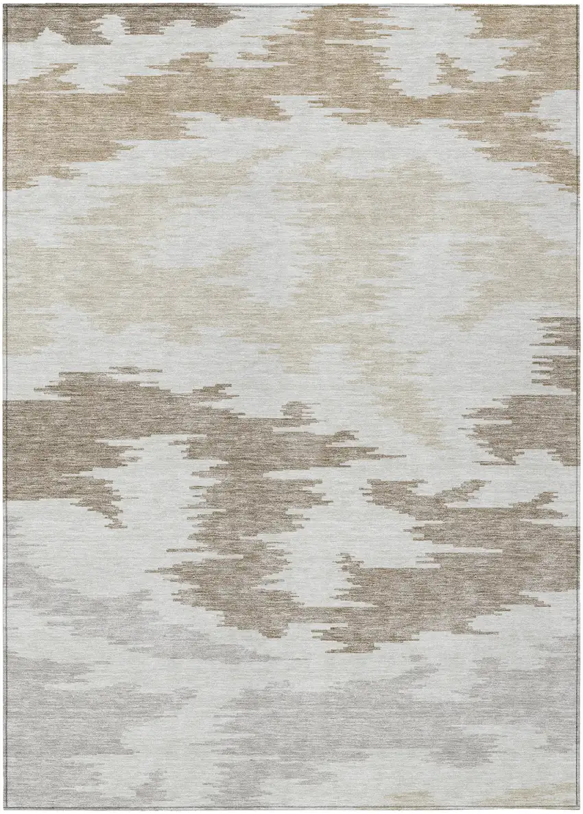 Ivory Beige And Brown Abstract Washable Indoor Outdoor Area Rug Photo 2