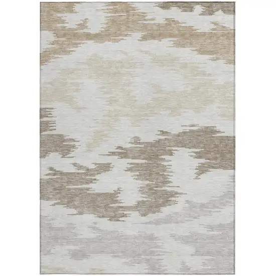 Ivory Beige And Brown Abstract Washable Indoor Outdoor Area Rug Photo 6