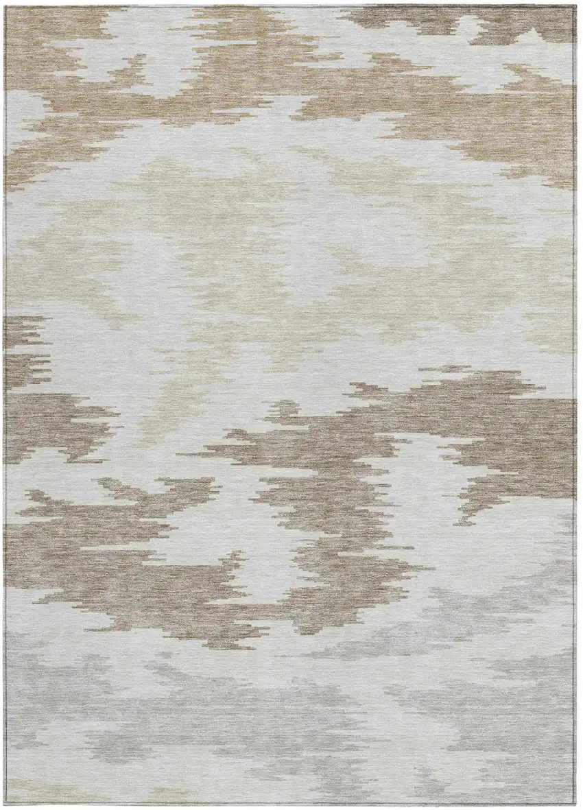 Ivory Beige And Brown Abstract Washable Indoor Outdoor Area Rug Photo 6