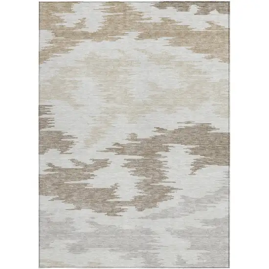 Ivory Beige And Brown Abstract Washable Indoor Outdoor Area Rug Photo 6