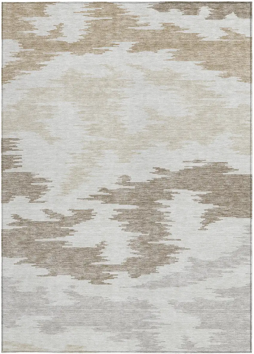Ivory Beige And Brown Abstract Washable Indoor Outdoor Area Rug Photo 6