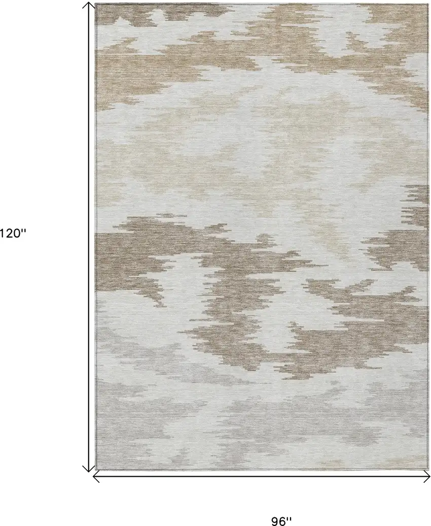 Ivory Beige And Brown Abstract Washable Indoor Outdoor Area Rug Photo 3