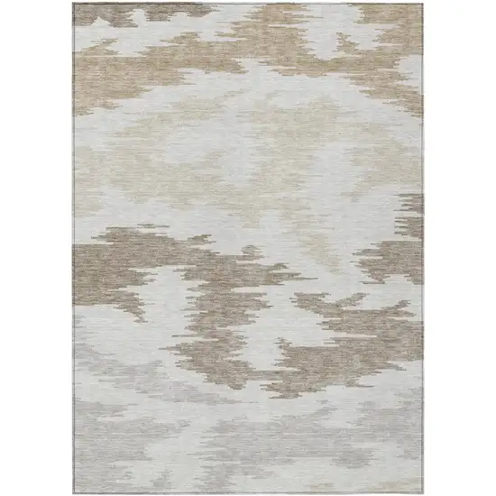 Ivory Beige And Brown Abstract Washable Indoor Outdoor Area Rug Photo 1