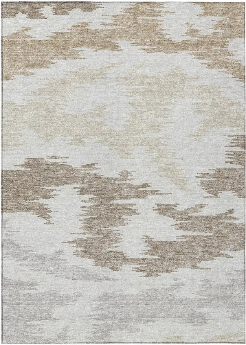 Ivory Beige And Brown Abstract Washable Indoor Outdoor Area Rug Photo 1