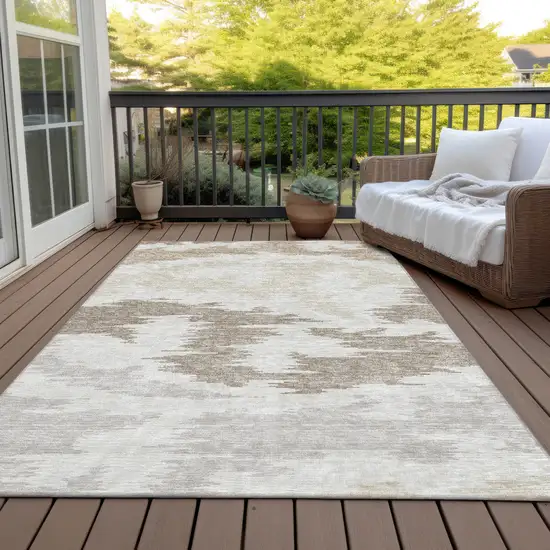 Ivory Beige And Brown Abstract Washable Indoor Outdoor Area Rug Photo 6